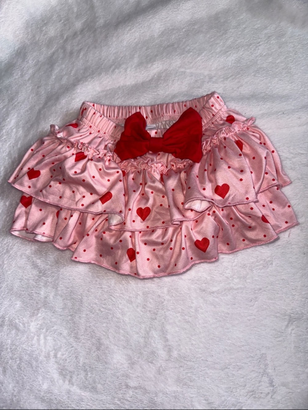 Pink Ruffle Heart Skirt with Red Bow